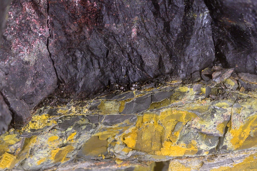 kamnina z rumenimi lisami (sledi žvepla)