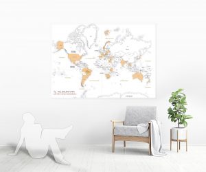 enobarven zemljevid sveta plakat na steni, mockup
