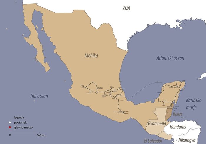 zemljevid, načrt potovanja Mehika