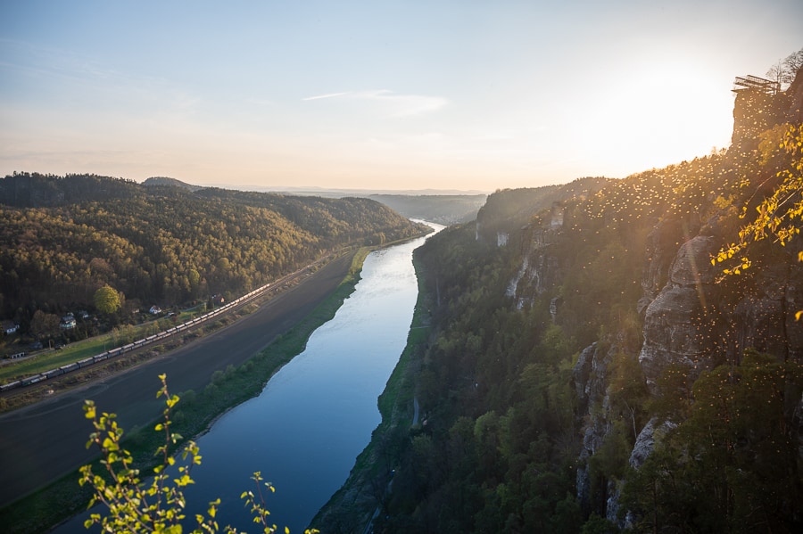 reka Elba, reka Laba in Saška Švica v večerni svetlobi