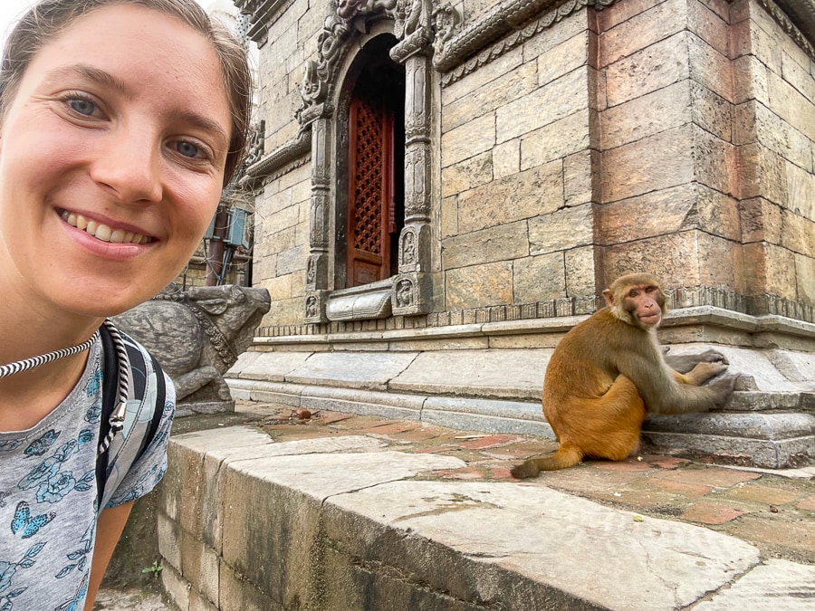 Selfie z opico v nepalskem templju