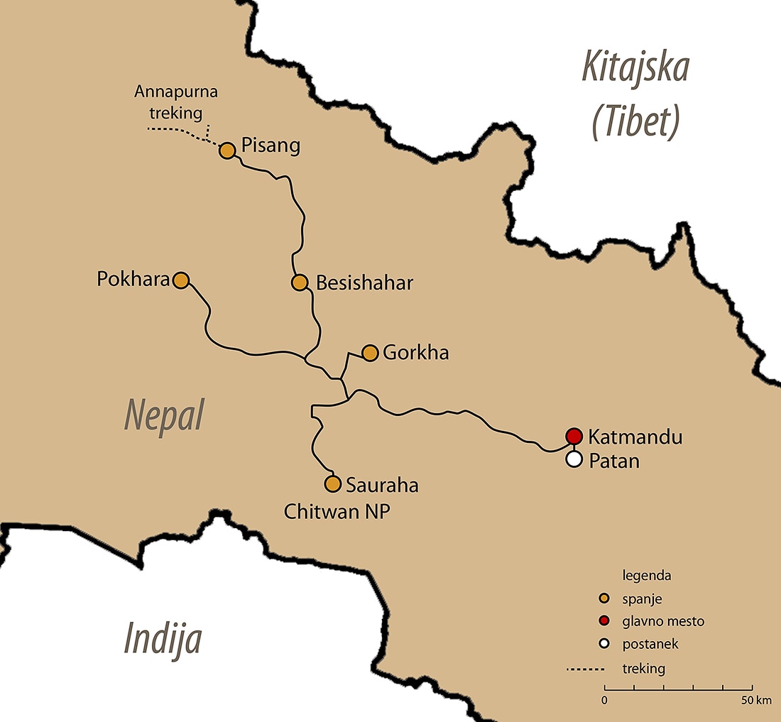 Približan zemljevid - potovanje Nepal